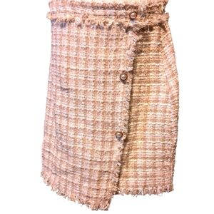 Blu Pepper Cream Tan Mini Wrap Tweed Skirt